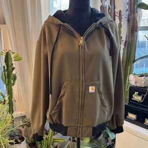 Carhartt Olive Hooded Jacket with Black Trim